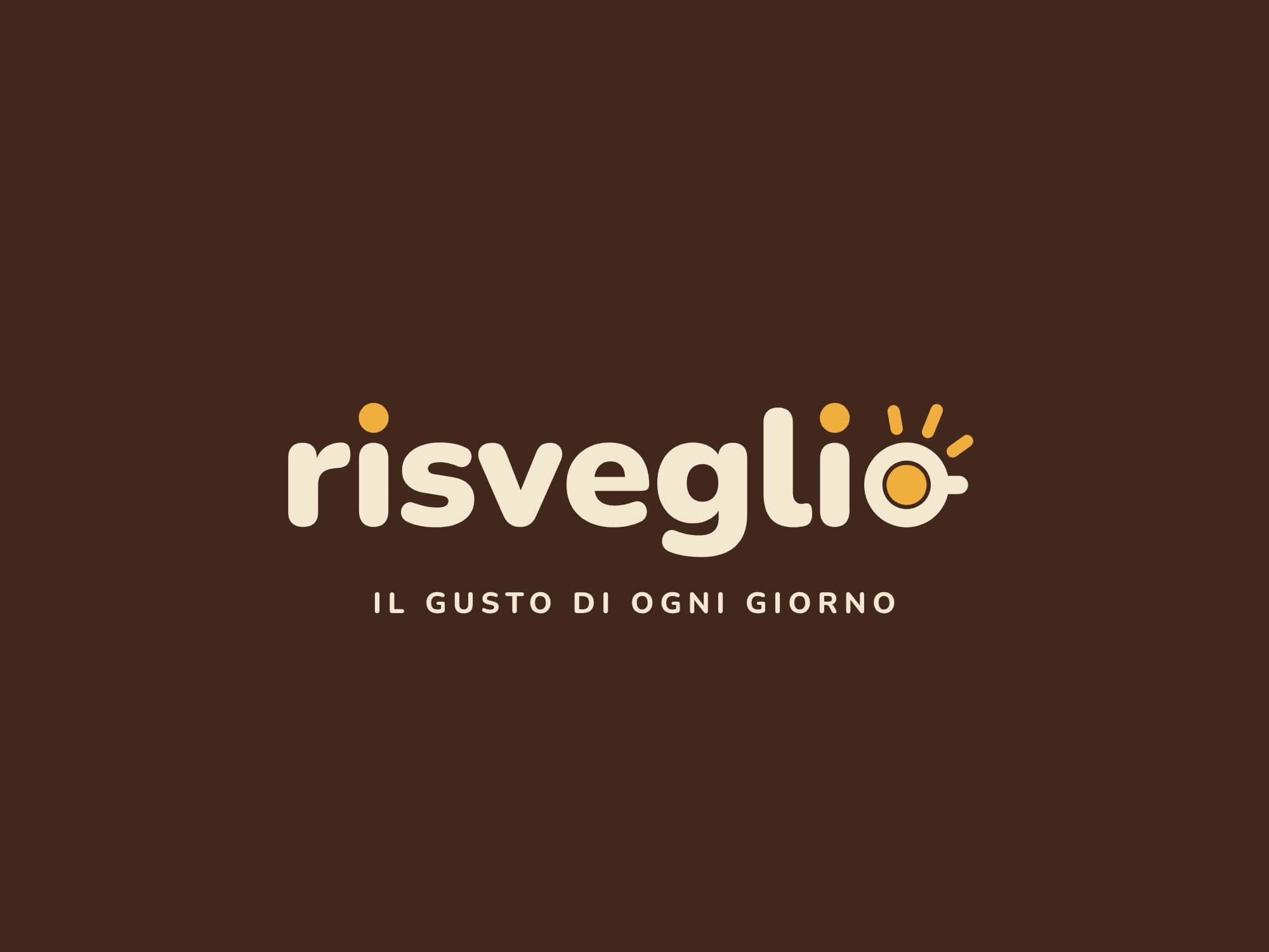 Il logo Risveglio: la «o» finale è una tazzina con il sole, sotto il payoff «Il gusto di ogni giorno»